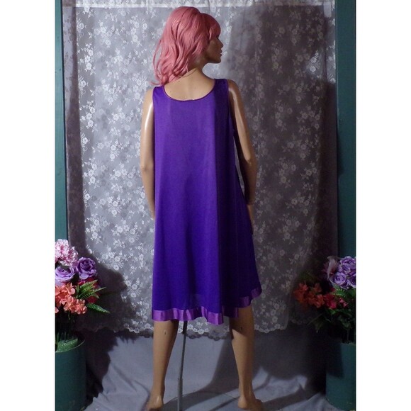 Vintage 70s Nightie 1970s Purple Vanity Fair Sleevless Nightgown Size Medium M/L - Picture 4 of 6